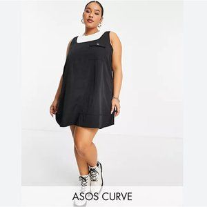 ASOS DESIGN Curve nylon swing mini pinny dress in black